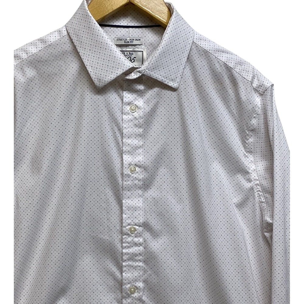 Jos. A. Bank 1905‎ Dress Shirt Mens 16-34 White Slim Fit Non-Iron Geometric
